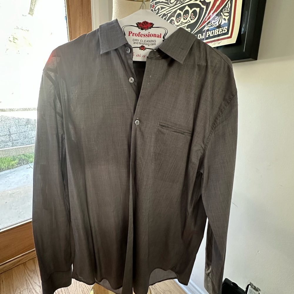 John Varvatos Gray Sheer Lightweight Button-Down Shirt